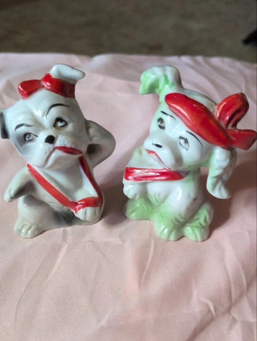 Assorted Japanese Ceramic Figurine Lot - White, Red, Green Accents